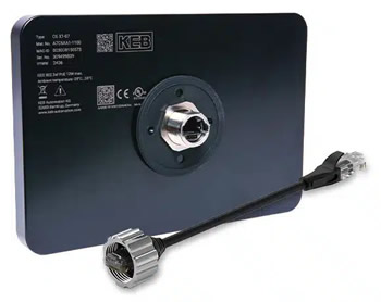 The back of a KEB X1 HMI with a PoE connector cable